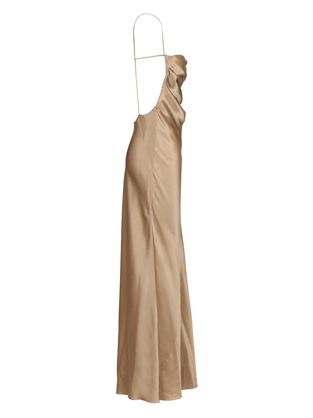Saint Laurent Long Silk Satin Dress Dresses - Beige | 4326db8698e72b2e24233ed92fd874307934005b