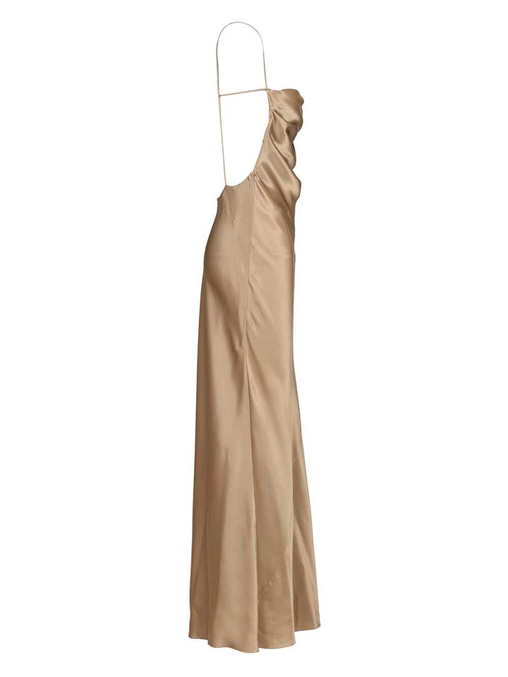 Saint Laurent Long Silk Satin Dress Dresses - Beige | 4326db8698e72b2e24233ed92fd874307934005b