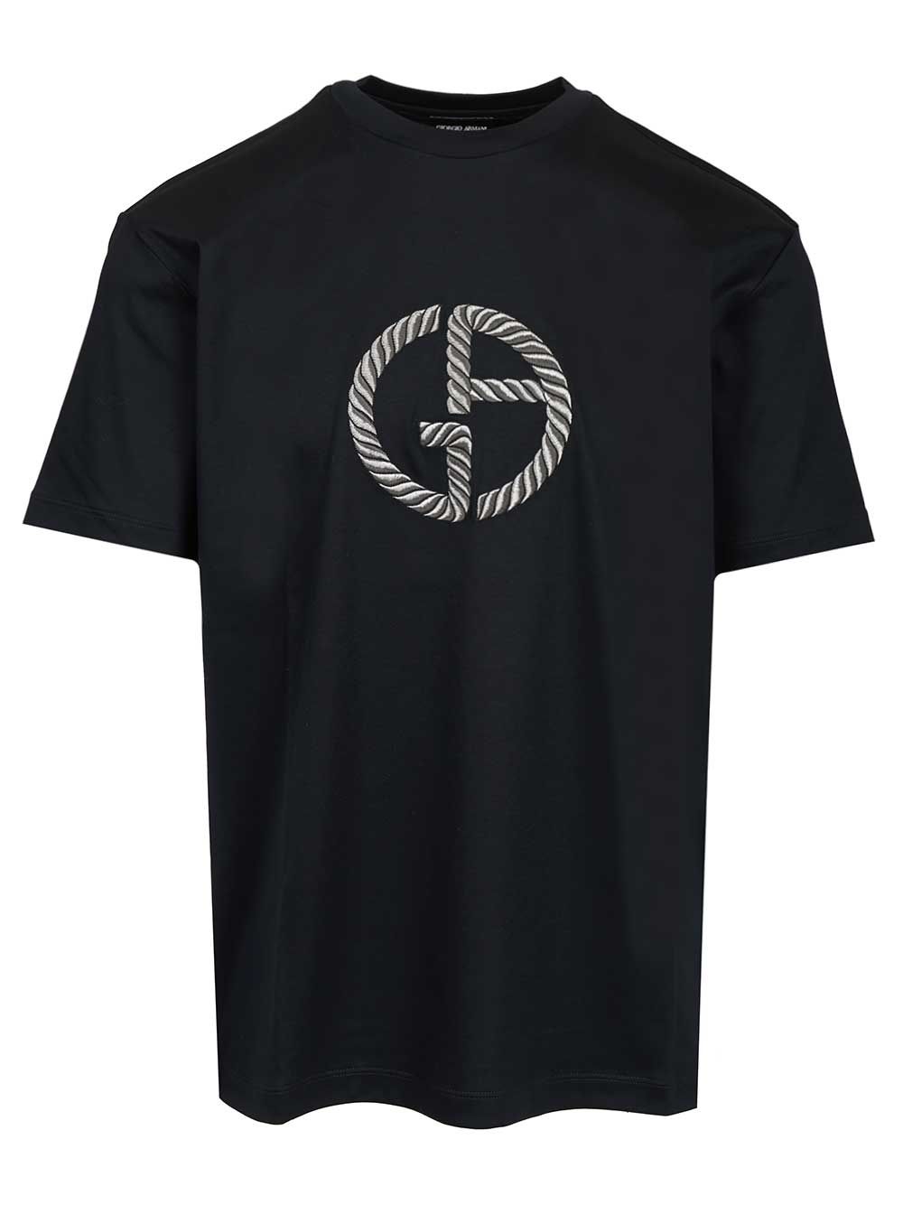 Giorgio Armani With Embroidered Logo T-Shirt - Black | 4ae9f9ca33a615a41a8356a484e2f640603e48cf