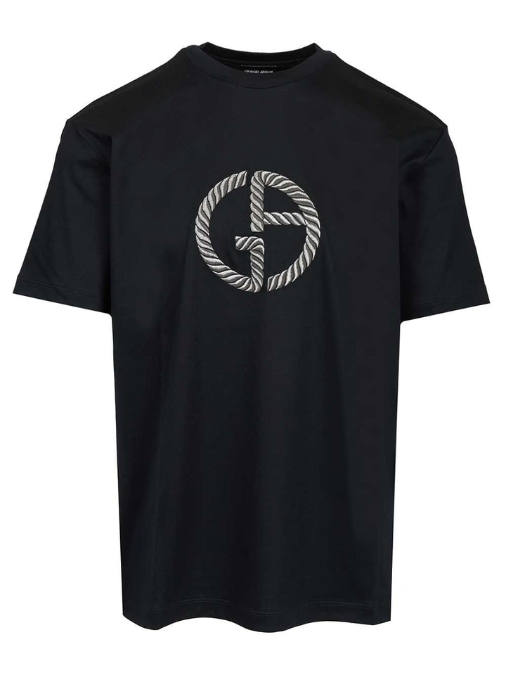 Giorgio Armani With Embroidered Logo T-Shirt - Black | 4ae9f9ca33a615a41a8356a484e2f640603e48cf