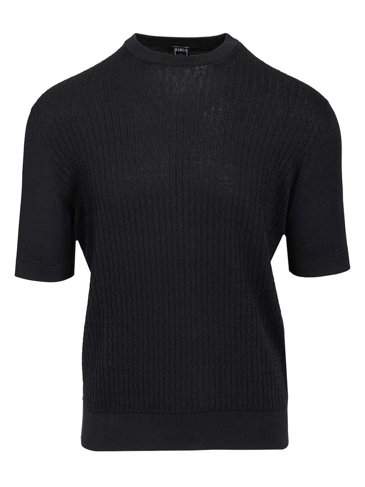 Fedeli Ribbed T-Shirt Knitwear - Blue | e836ae95d0e39f8cf3a5191776870c3e765ac948