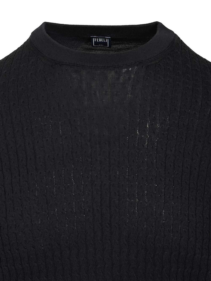 Fedeli Ribbed T-Shirt Knitwear - Blue | e3199ed6055c1275a8eebbb3af8abbea02abdf2c