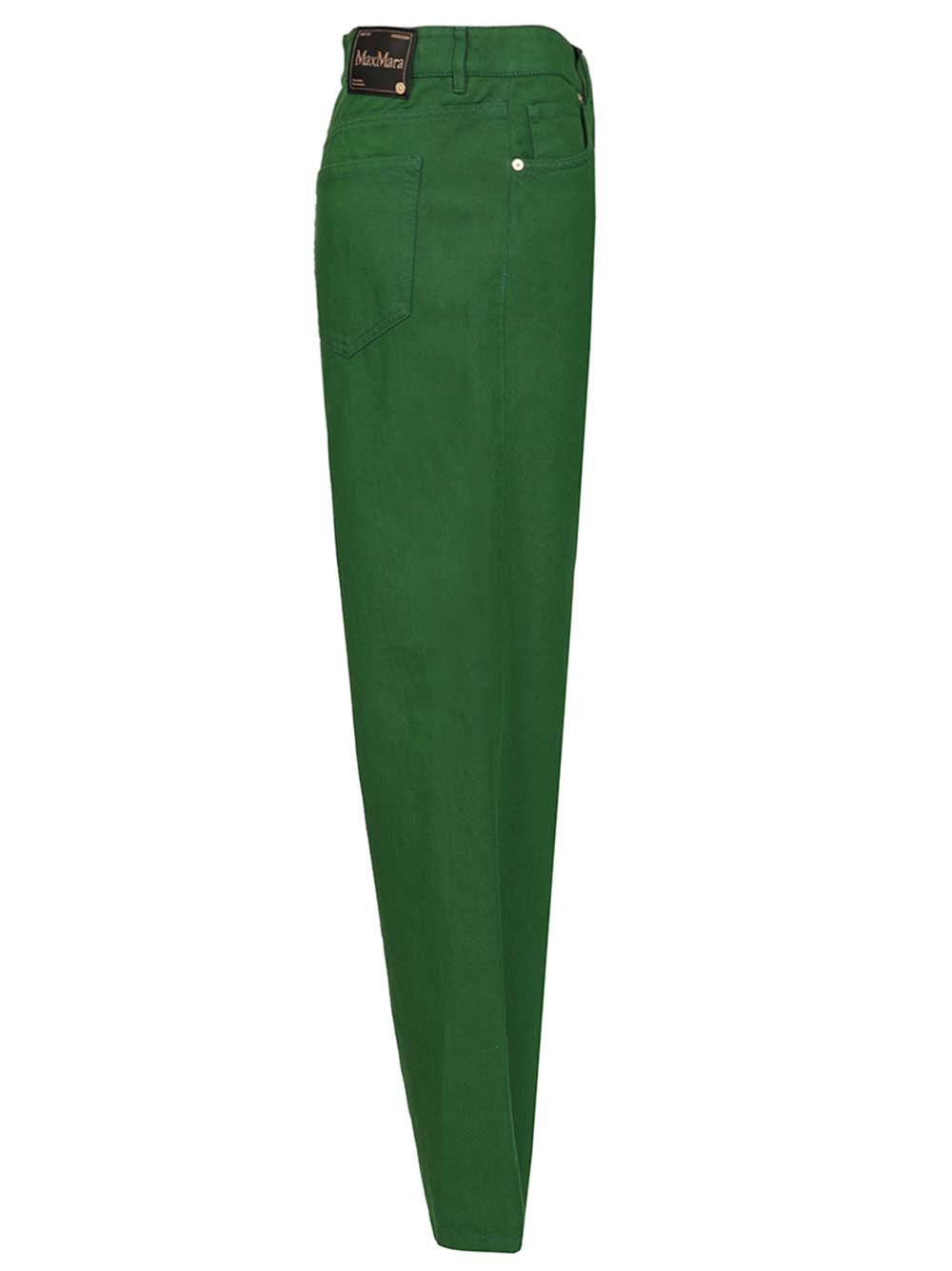 ' S Max Mara Cotton And Linen Drill Trousers - Green | 30b5efb0fc1b587f2d0e3429875db080f433f3f5