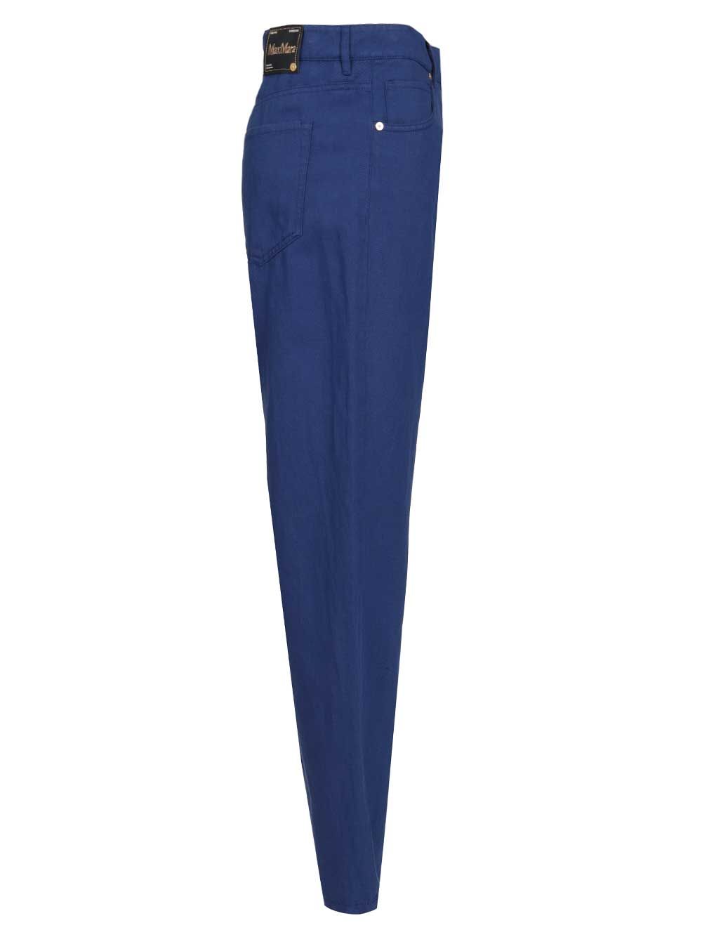 'S Max Mara Cotton And Linen Drill Trousers - Blue | 9b358721baa8f7f6ff316d0edf4ac0148a4f13b9