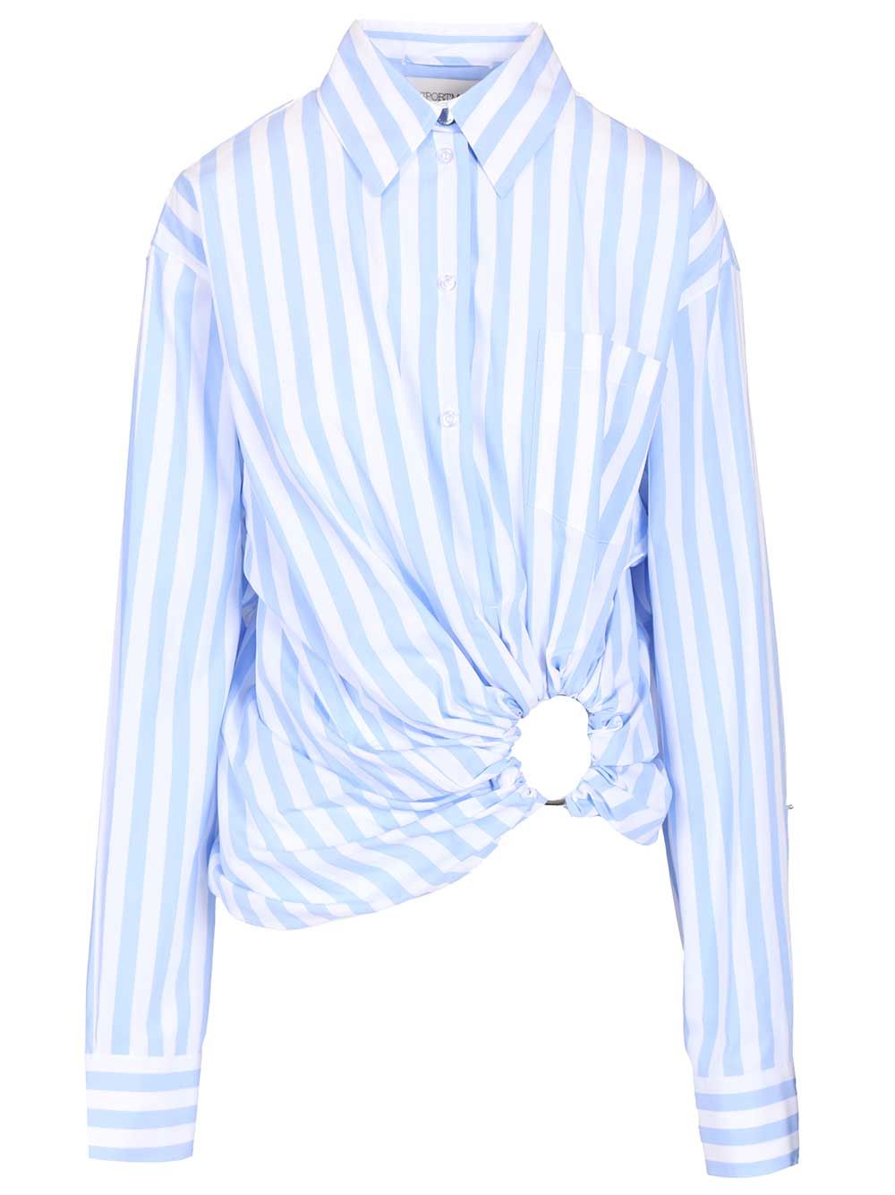 Sportmax Striped Shirt In Gathered Cotton Poplin Dresses - Light blue | 92d7176ada81cba96537f25f9a4b61bbd9683190
