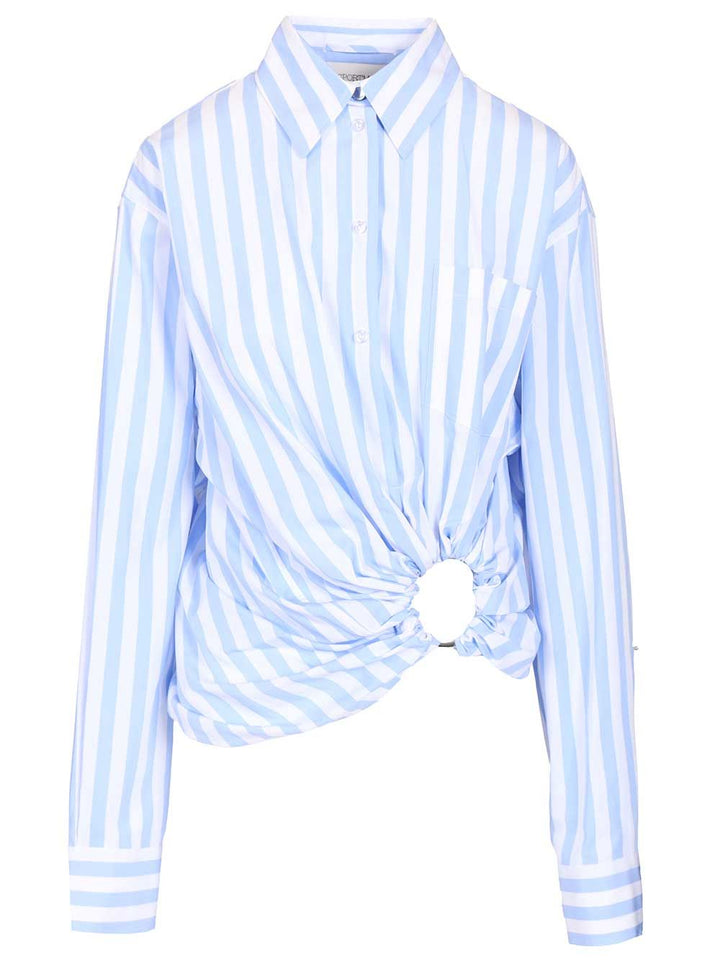 Sportmax Striped Shirt In Gathered Cotton Poplin Dresses - Light blue | 92d7176ada81cba96537f25f9a4b61bbd9683190