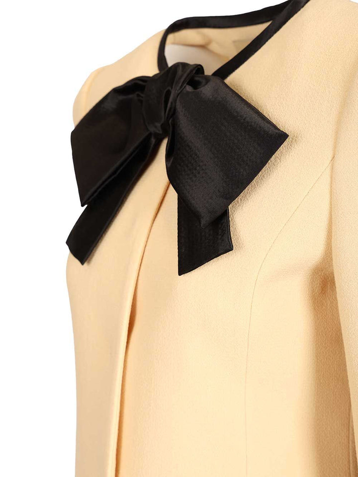 Valentino Garavani Wool Crepe Caban Jacket With Bow Jackets - White | cf5609a729e57ed79b8bea42e52dcc1d1394dcf8