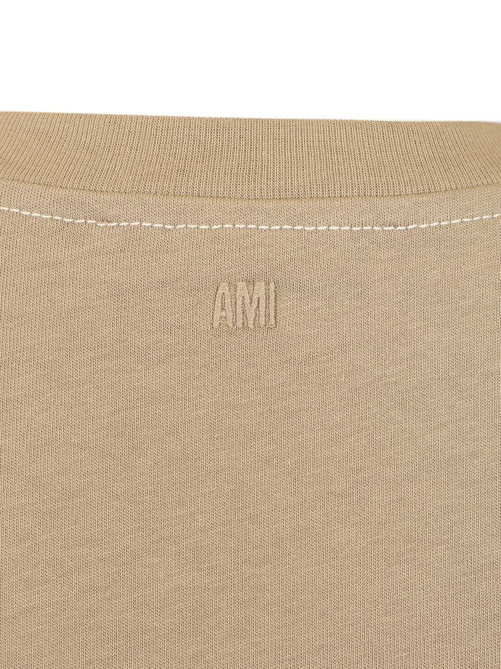 Ami Short Sleeves Boxy Fit Teeshirt With Topstitched Ami De Coeur T-Shirt - Beige | 93f06ce6906c05f4383915c3dc69865979b44a48