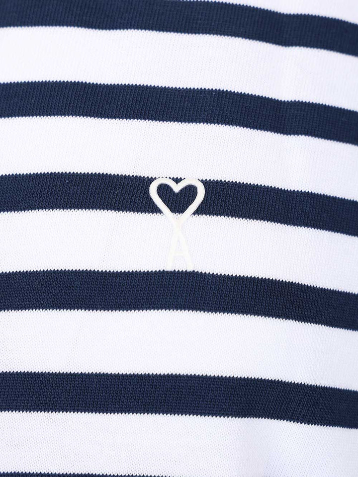 Ami Quota -Short Sleeves Boxy Fit Mariniere Teeshirt With Ami De Coeur Patch T-Shirt - Blue | 6a351ca5ef292aae6afbc3815c825dc01d636cd7