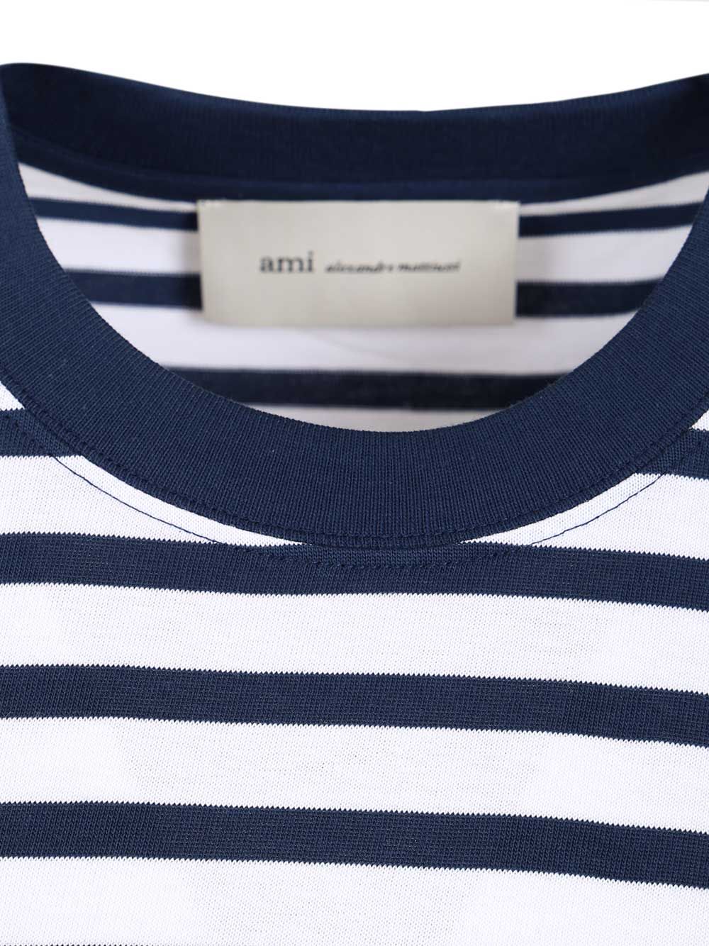 Ami Quota -Short Sleeves Boxy Fit Mariniere Teeshirt With Ami De Coeur Patch T-Shirt - Blue | 2e58597182f4099c35cd8e9bfd5bff4decb14963