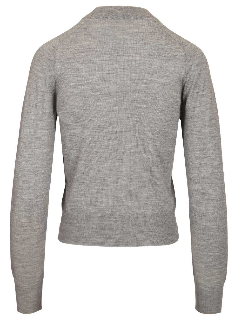 Ami Quota -Crewneck Sweater With Contrasted Ami De Coeur Knitwear - Grey | 29a928e0b86bc2817159b2c5c43b3647040f7819