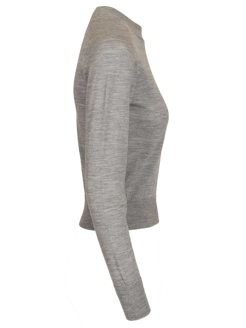 Ami Quota -Crewneck Sweater With Contrasted Ami De Coeur Knitwear - Grey | 8b3ef85e29ee7c7e0eef04e07c99a7ab2edd94fc