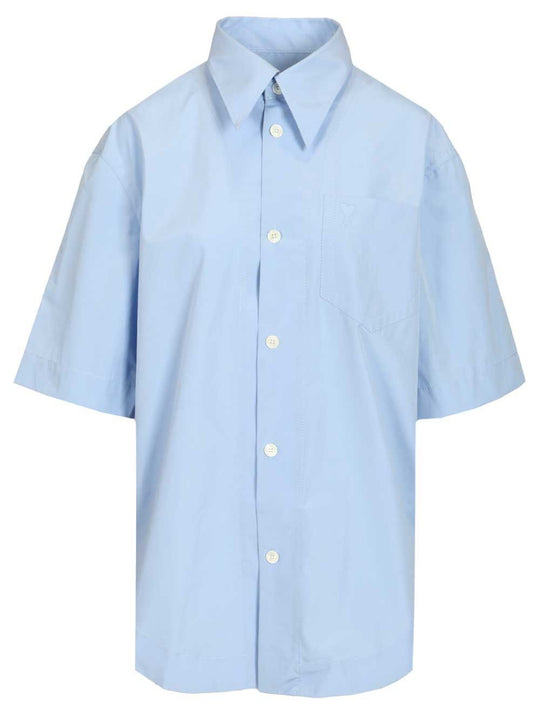Short-Sleeved Poplin Shirt Shirts Light Blue