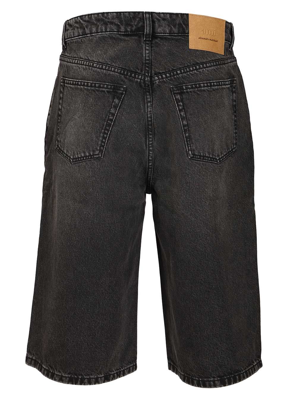 Ami Large Fit Bermuda Shorts Used Denim Trousers - Black | 28e148159b5e135a7b3c469eac7823b226dc61bc
