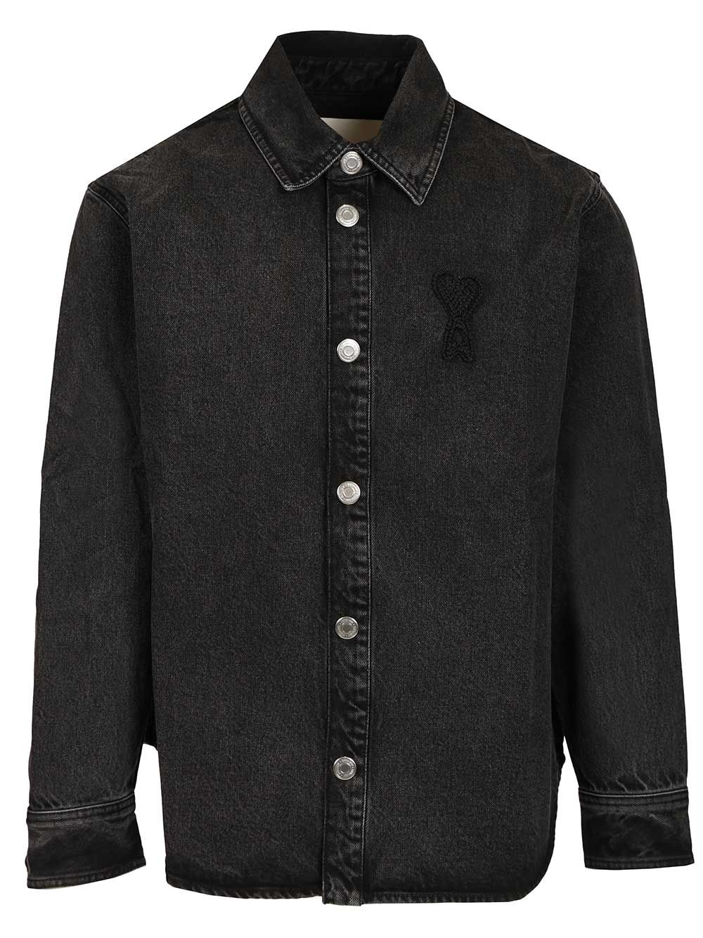 Ami Overshirt With Knitted Ami De Coeur Used Denim Jackets - Black | 1fd2c12e11ff6dbb549e116a410c8c3e56f54ce2