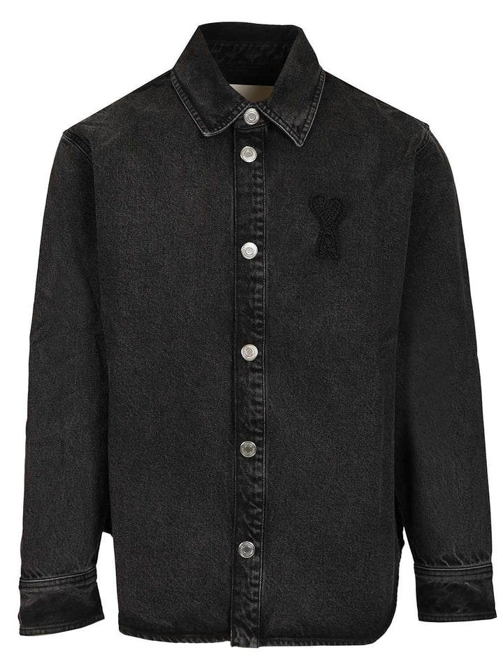Ami Overshirt With Knitted Ami De Coeur Used Denim Jackets - Black | 1fd2c12e11ff6dbb549e116a410c8c3e56f54ce2