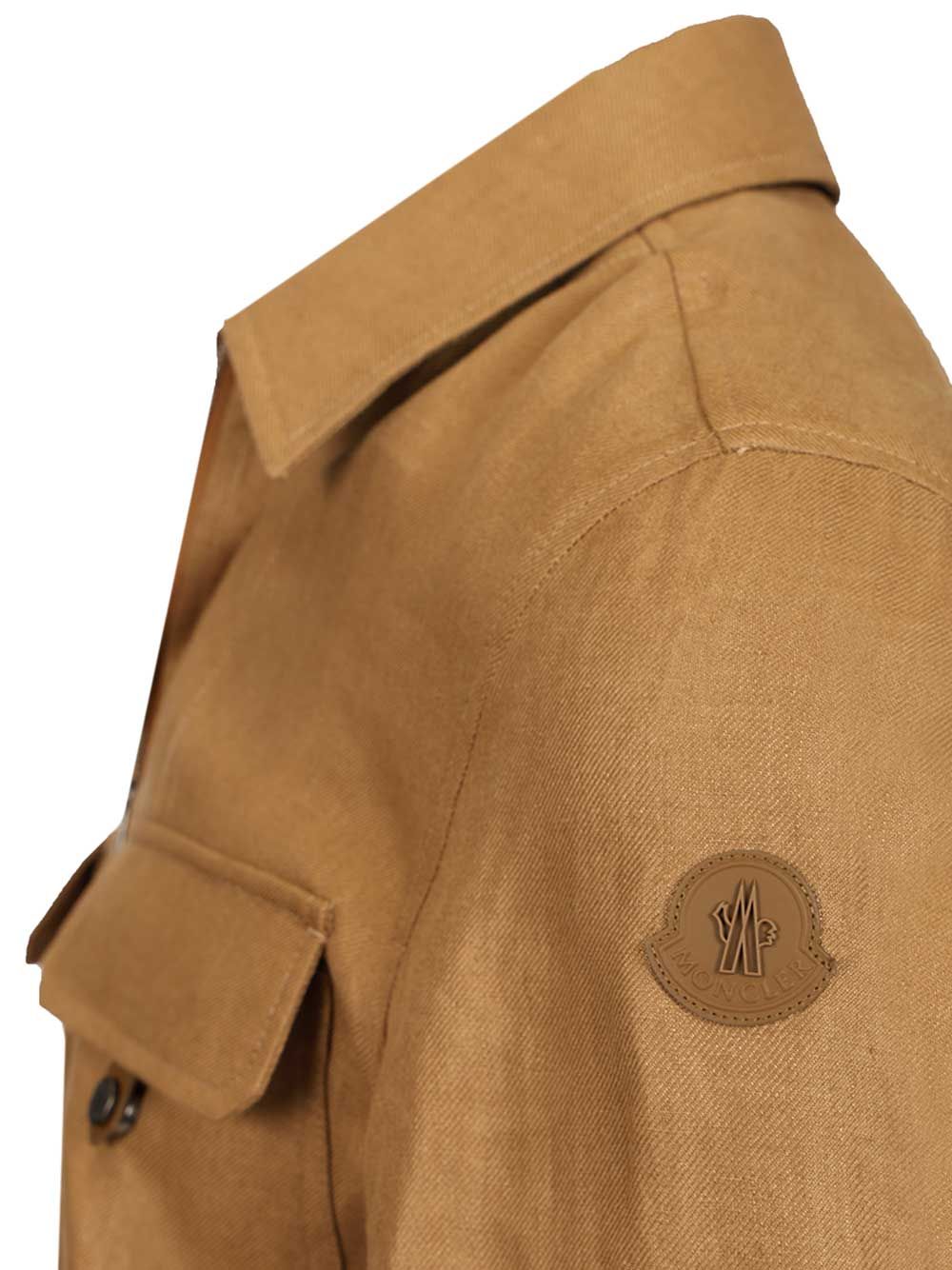 Moncler Short-Sleeved, Zip-Up Shirt In Linen Twill Shirts - Beige | 8d6b535183ce50407bd222570cc9e792521988ed