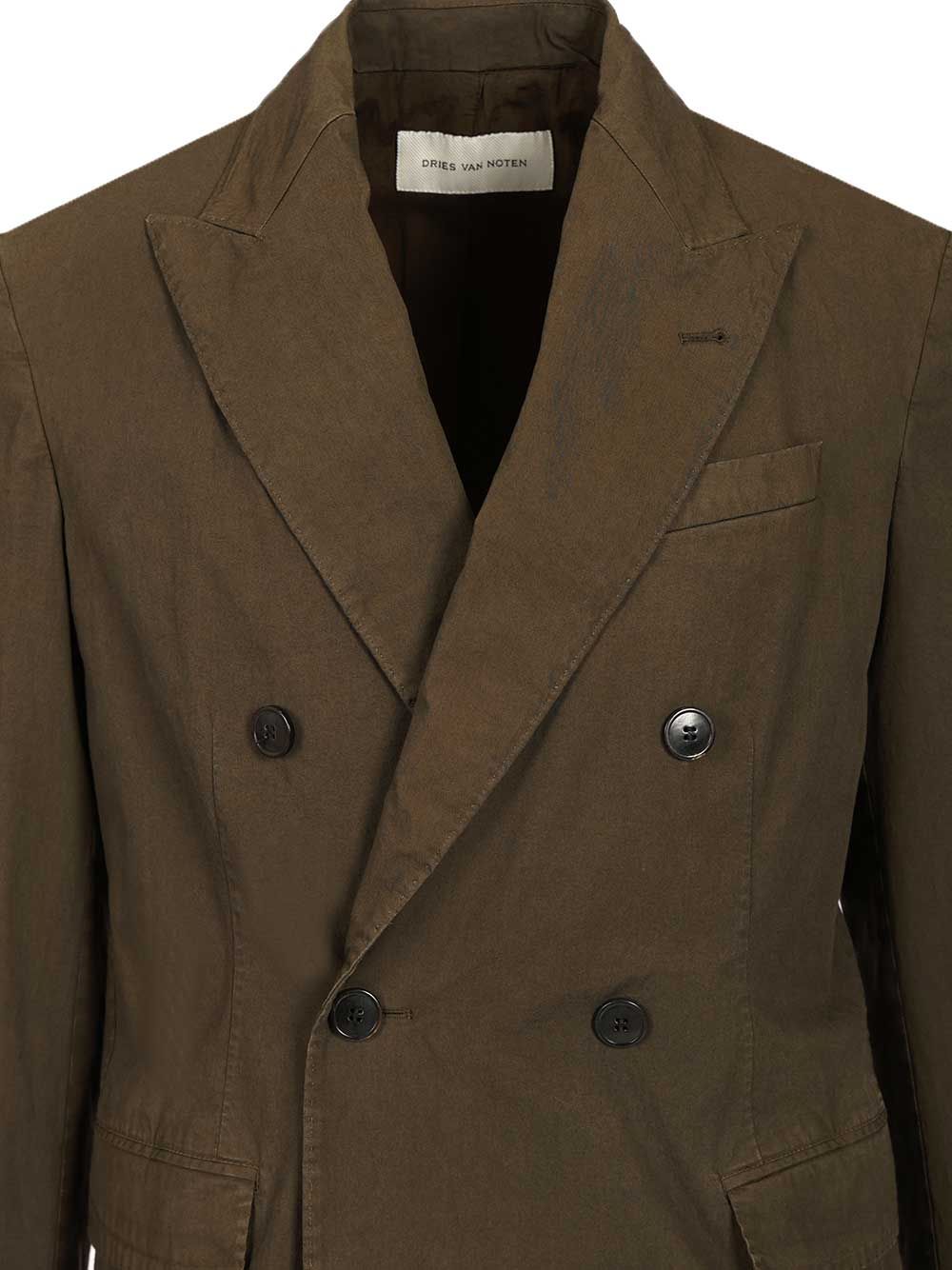 Dries Van Noten Double-Breasted Cotton Blazer Coats - Green | 9fd40c51cbd4068aaebac66a4525c0e80ac8a099