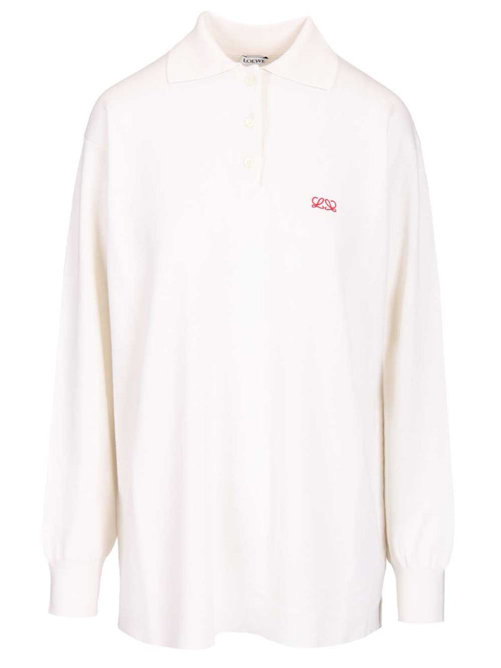 Loewe Cashmere And Silk Blend Polo Shirt Knitwear - White | ecdf906f4482ad74ea87c1a6e9376bc822f1dd34