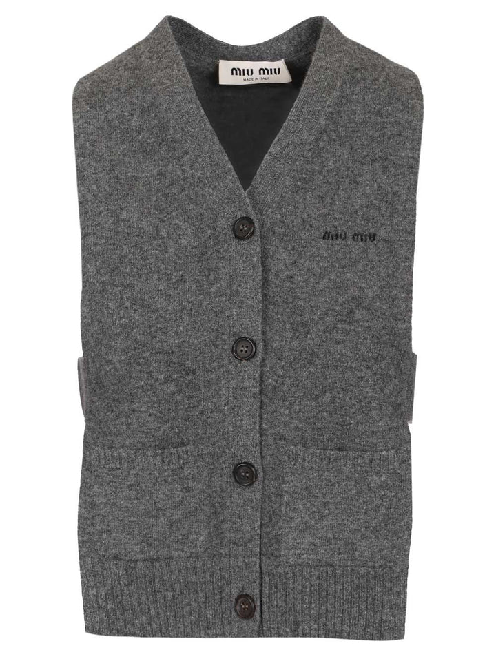 Miu Miu Cashmere Cardigan Vest Knitwear - Grey | 8ed053a0b8918c05f91539f985be60570926529b
