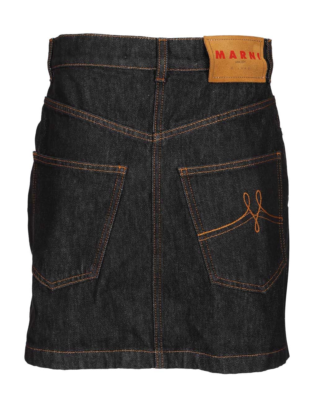 Marni Black Denim Skirt With Daisy Appliques Knitwear - Blue | 2f41553d81821109d1496f7f6b4ebc5e7e4c6635