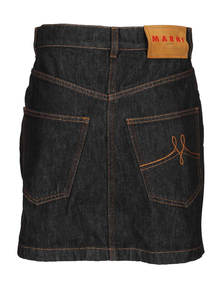 Marni Black Denim Skirt With Daisy Appliques Skirts - Blue | 2f41553d81821109d1496f7f6b4ebc5e7e4c6635