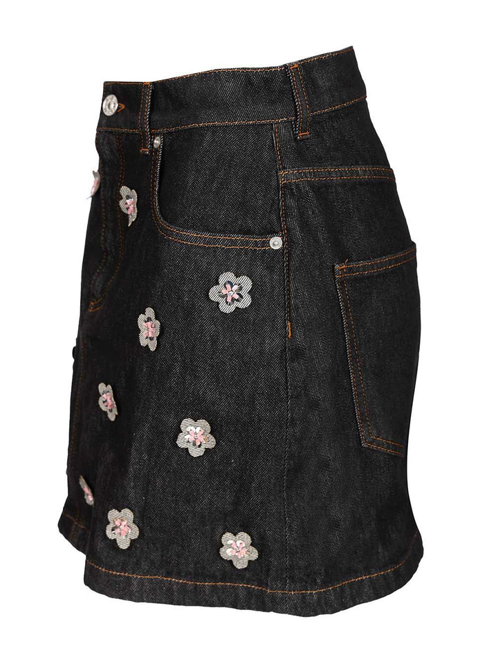 Marni Black Denim Skirt With Daisy Appliques Skirts - Blue | 24b9252e4c24e0ad43aded18102e25e0f9869e87