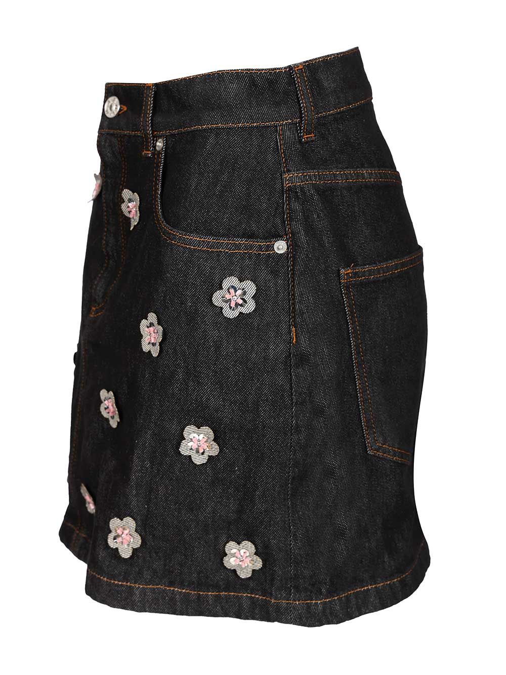 Marni Black Denim Skirt With Daisy Appliques Knitwear - Blue | 24b9252e4c24e0ad43aded18102e25e0f9869e87