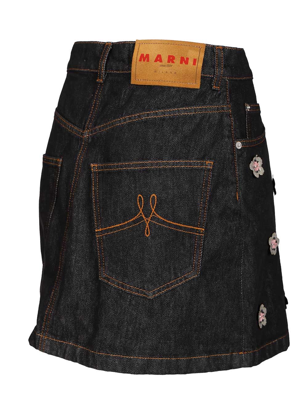 Marni Black Denim Skirt With Daisy Appliques Knitwear - Blue | fb8bdb4e9f3eda1a4c4a3e9513935e8123661dfa