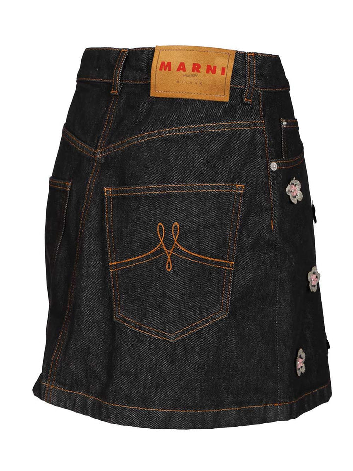 Marni Black Denim Skirt With Daisy Appliques Skirts - Blue | fb8bdb4e9f3eda1a4c4a3e9513935e8123661dfa