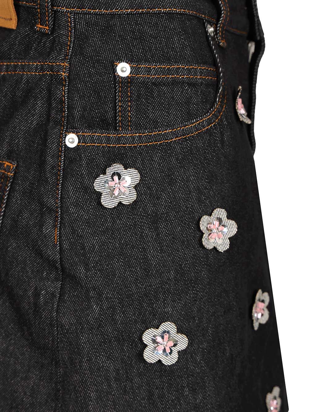 Marni Black Denim Skirt With Daisy Appliques Knitwear - Blue | 5cd92126fbc8909b942bc7c71d2ecafa56a80e1d