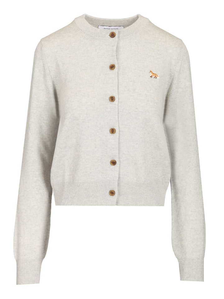 Maison KitsunÉ Baby Fox Merino Regular Cardigan Knitwear - Grey | 435bb8cd7bf15458b24d9e3e76fb8e4965fc3fa4