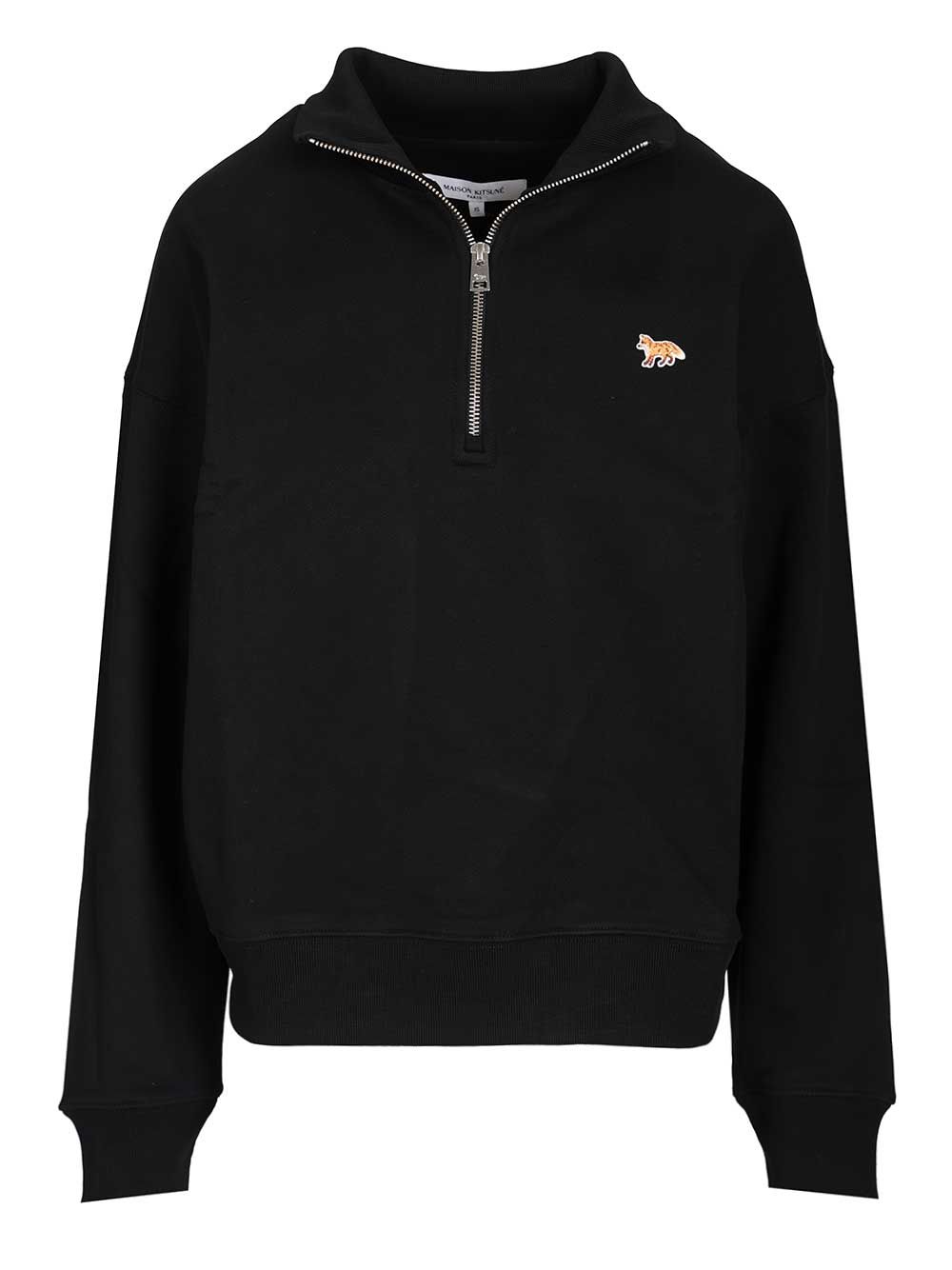 Maison KitsunÉ Baby Fox Half Zipped Sweatshirt Sweatshirts - Black | 8a6f993a1fbf78e5389940b32ca55906fc34b993