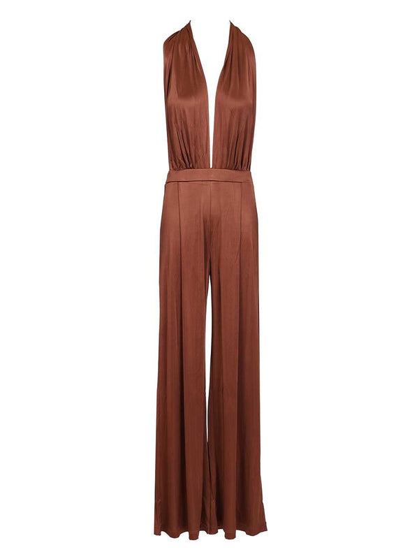 “Lennox” Jumpsuit Jewelry Brown