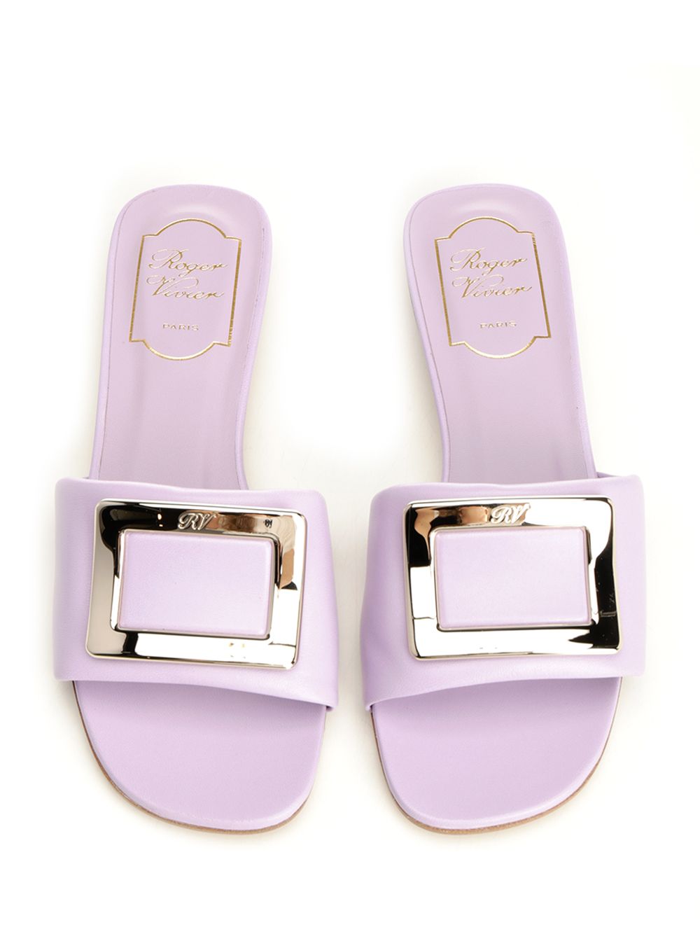 Roger Vivier Belle Vivier Leather Mules Sandals - Violet | 50c5848f5779fb933ae6622e3d339c81abcaca5c