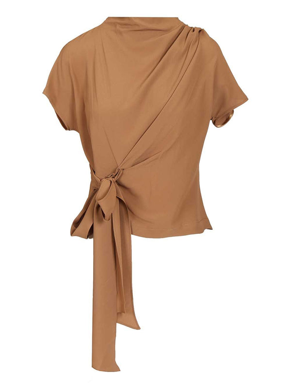 Crepe De Chine Blouse Tops Beige