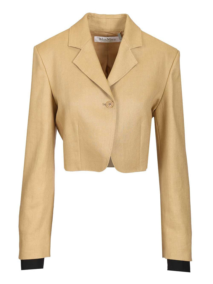 Max Mara Linen Diagonal Crop Jacket Jackets - Beige | 4c5b619d0670a49b304f1b3176a158911f818902