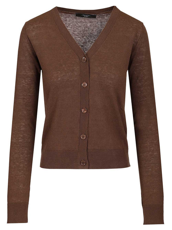 Silk And Linen Cardigan Knitwear Brown