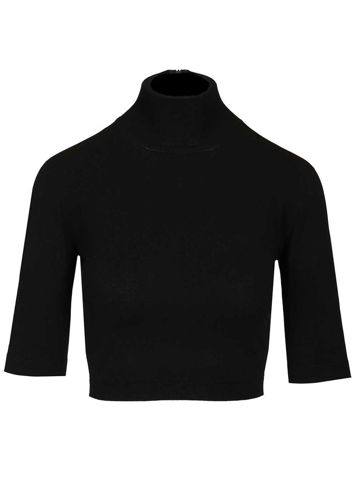 Max Mara Stretch Viscose Crop Turtleneck Knitwear - Black | 9240bfe048917e28b9f26199c54f576d0c8e9187