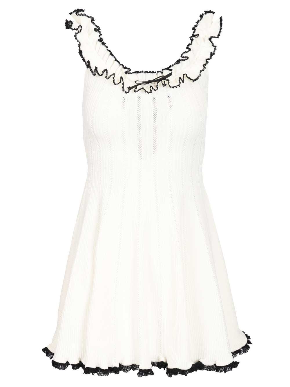 Self-Portrait White Contrast Trim Knit Mini Dress Dresses - White | 9ee806cf4eaeb0c4887b827404ce265e51e35a4e