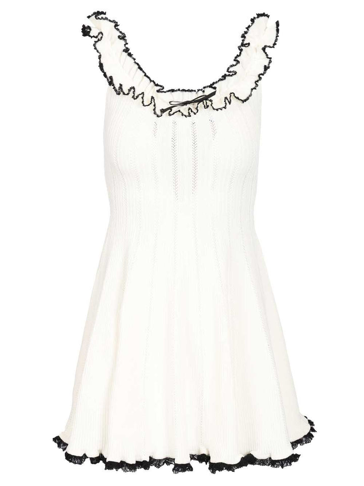 Self-Portrait White Contrast Trim Knit Mini Dress Dresses - White | 9ee806cf4eaeb0c4887b827404ce265e51e35a4e