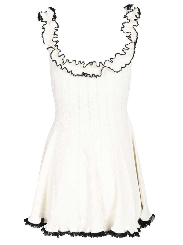 Self-Portrait White Contrast Trim Knit Mini Dress Dresses - White | 48dd0ff09229413481a150bdb7063d9f4e4d361c