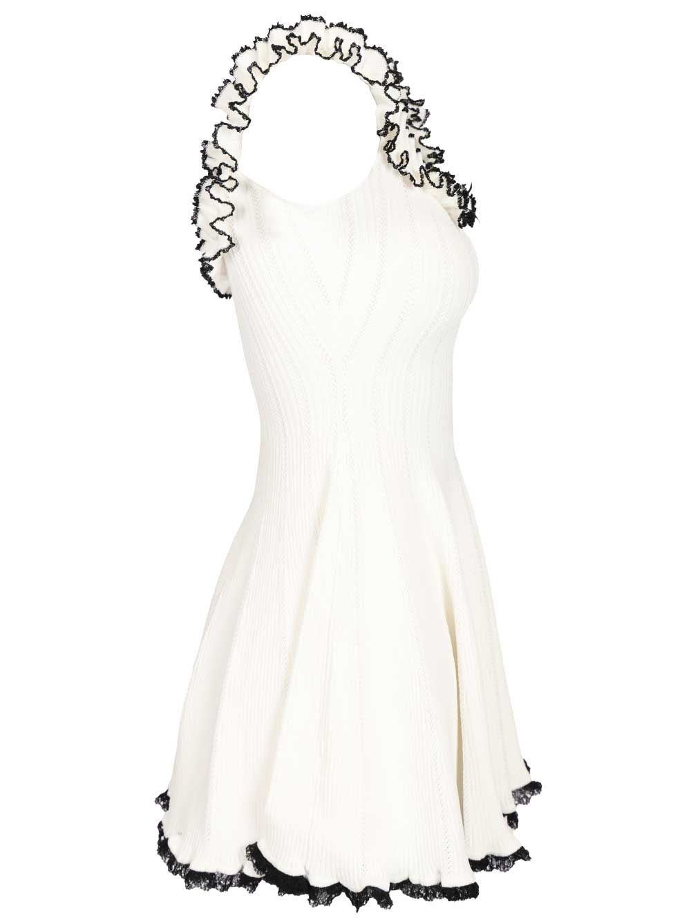 Self-Portrait White Contrast Trim Knit Mini Dress Dresses - White | 902279b367fd9d0071343e1e6d3a9ecb73e16d64