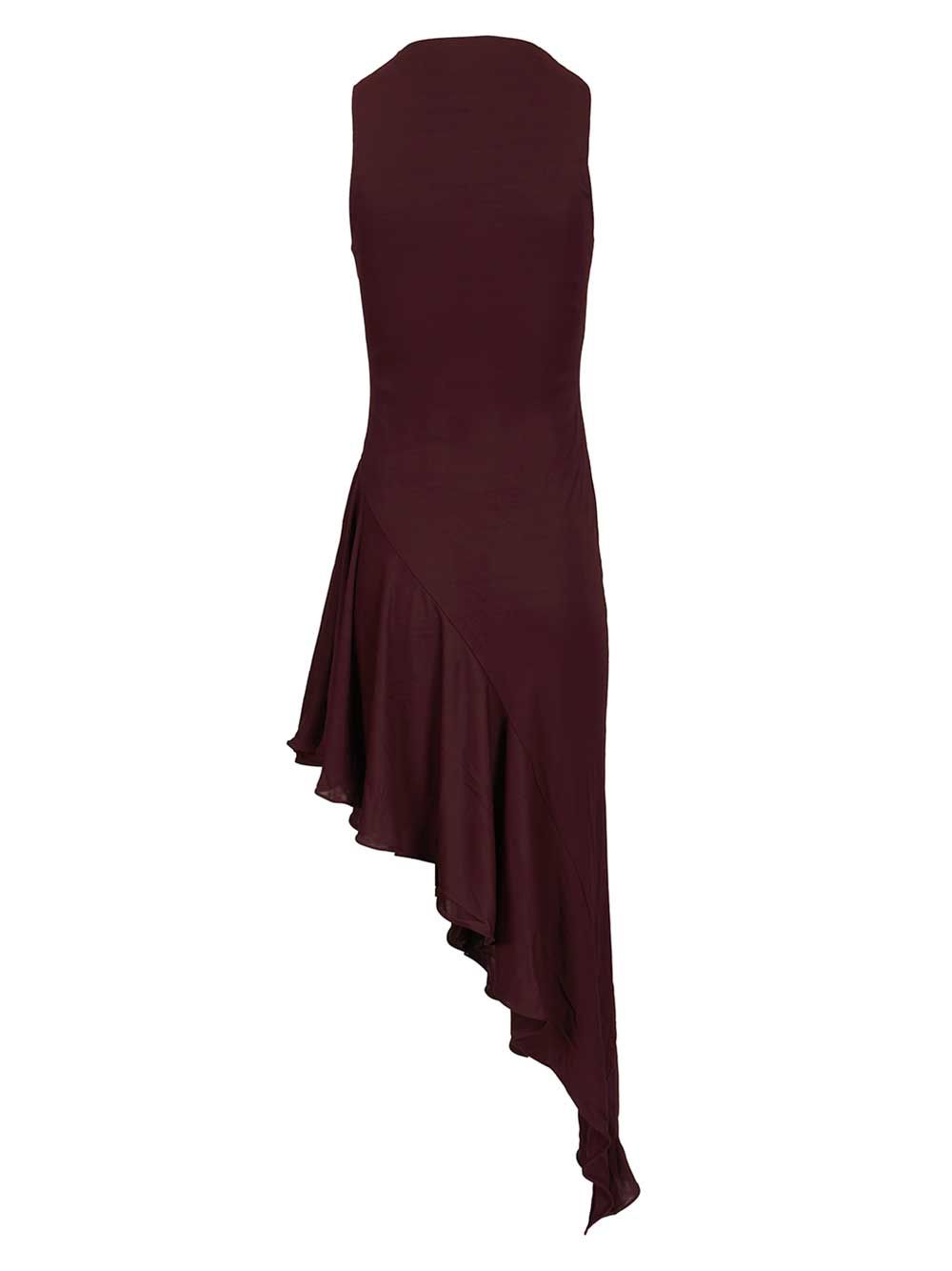 AlaÏA Asymmetrical Dress In Flowing Jersey Dresses - Bordeaux | 195df1ed6f7dde7b958cf0ccfdc4263a543bb2ad
