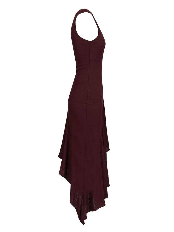 AlaÏA Asymmetrical Dress In Flowing Jersey Dresses - Bordeaux | 7aad8d0892ed80ecf216e09ba020e4155716e87e
