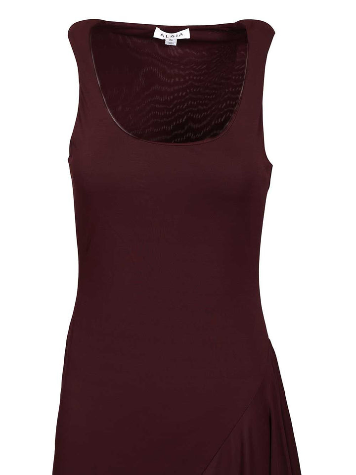 AlaÏA Asymmetrical Dress In Flowing Jersey Dresses - Bordeaux | 11d825c29adf5cfbc53cdb6b5ce856f51ecd5dc2