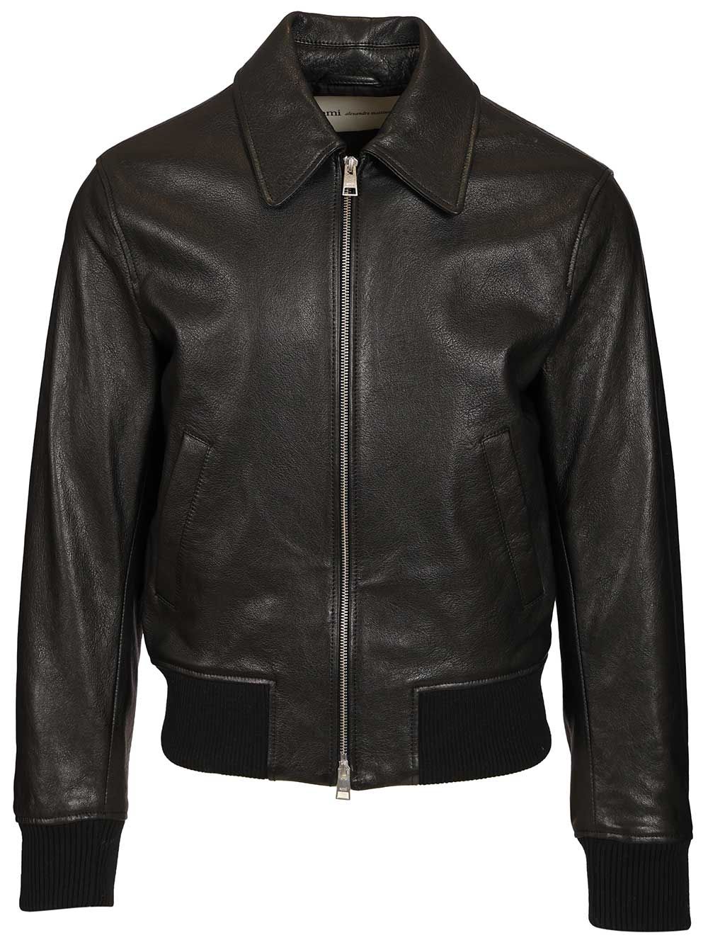 Ami Zipped Jacket Smooth Lamb Leather Jackets - Black | 9c6ed95188bac54e2fc16f3c71e934f31ae96d8a
