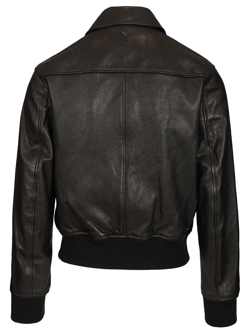Ami Zipped Jacket Smooth Lamb Leather Jackets - Black | 7af86b4e8a40c56afbf357ad566599ab20e0815c
