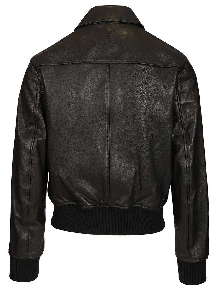 Ami Zipped Jacket Smooth Lamb Leather Jackets - Black | 7af86b4e8a40c56afbf357ad566599ab20e0815c