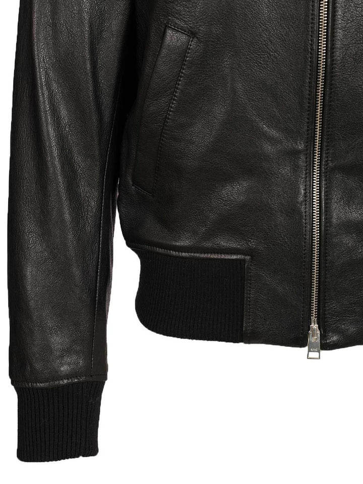 Ami Zipped Jacket Smooth Lamb Leather Jackets - Black | 23d800de4c82613ccab5834afd65069a4e327024